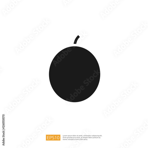Stylized Black Circle Icon Representing A Fruit On A Minimalist White Background and Design Elements Like Colors, Shapes, and Styles. An Example Of A Graphic Design Concept