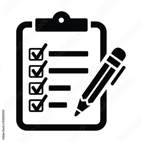 Simple checklist clipboard with pen icon