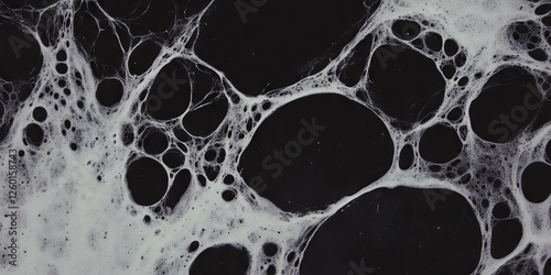Mottled black and white texture featuring dense dots and shadows against a dark background