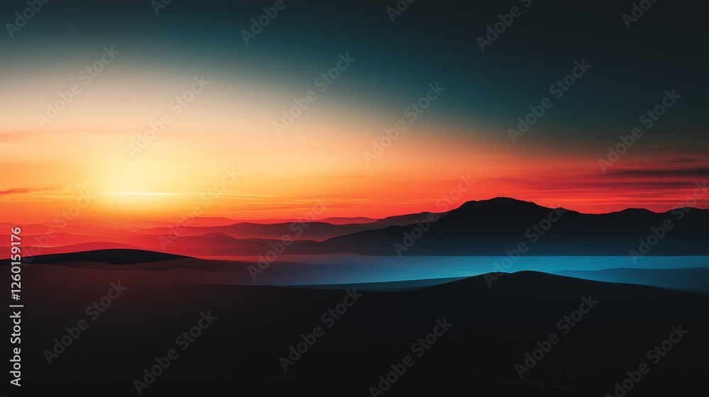 A stunning sunset casts vibrant hues over distant mountains, blending warm oranges and cool blues in a serene landscape. A stunning sunset casts vibrant hues over distant mountains, blending warm oranges and cool blues in a serene landscape.