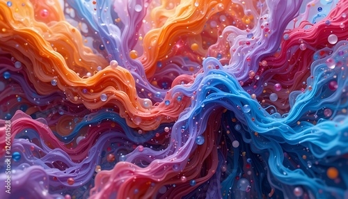 Abstract Colorful Swirling Paint with Bubbles and Glitter