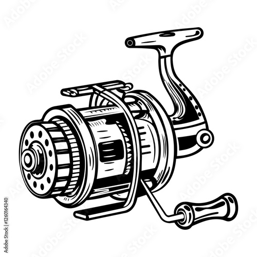 A vintage style icon of a fishing reel photo