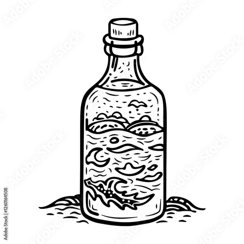 Message bottle icon in drawing style