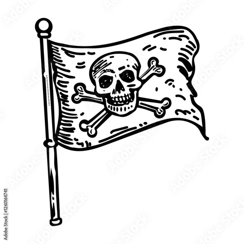 A sketchy icon of pirate flag with skull and bone symbol