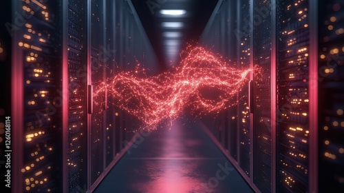 Wallpaper Mural Data leak visualization glowing streams emanate from compressed servers in a high-tech facility Torontodigital.ca