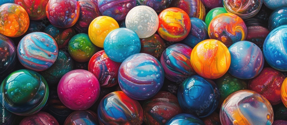 Colorful marbled bouncy balls in vibrant shades of blue, pink, orange, and white arranged in an engaging display showcasing fun and excitement. Colorful marbled bouncy balls in vibrant shades of blue, pink, orange, and white arranged in an engaging display showcasing fun and excitement.