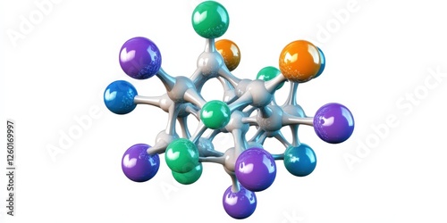 A meticulously crafted 3D molecular structure featuring varied-sized, multicolored spheres in a symmetrical array—largest at the base, smallest on top. Intricate design showcases the beauty of symmetr photo