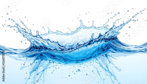 Stunning High-Resolution Image of a Water Splash, Crystal Clear Blue Water Droplets