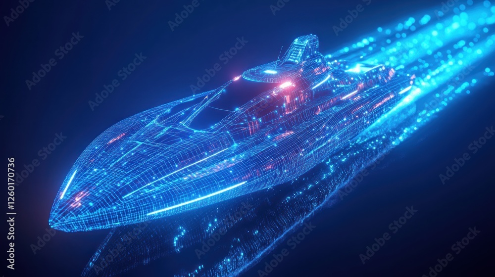 Futuristic Speedboat: Digital Wireframe Design Futuristic Speedboat: Digital Wireframe Design