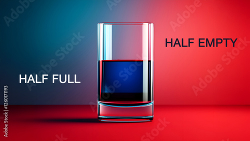 glass half full or half empty concept with contrasting background
