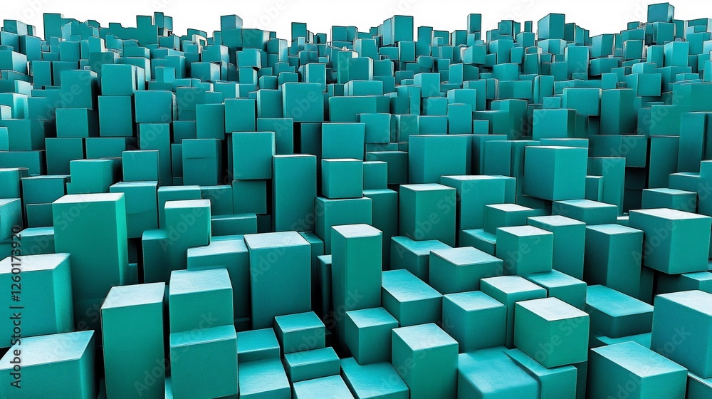 Fototapeta premium Abstract Teal Cube City Skyline Digital Art. AI Generated
