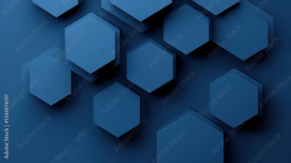 Abstract Geometric Hexagonal Pattern in Shades of Blue with Three-Dimensional Depth Abstract Geometric Hexagonal Pattern in Shades of Blue with Three-Dimensional Depth