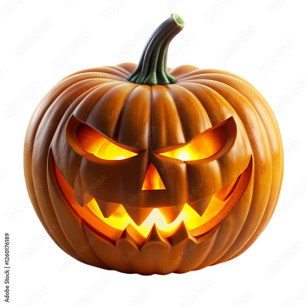 Scary halloween jack o lantern pumpkin glowing evil face 3d art dark fear on transparent background Scary halloween jack o lantern pumpkin glowing evil face 3d art dark fear on transparent background