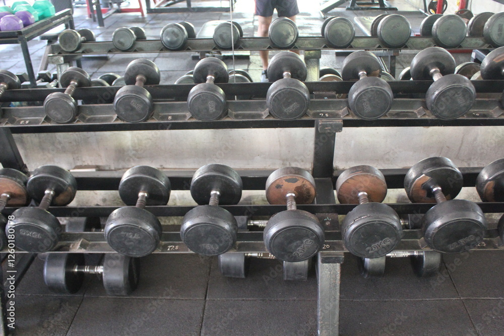 Obraz premium A gym is a facility equipped with exercise machines, free weights, and fitness areas designed for physical training and wellness. It provides an environment for individuals to engage in strength train