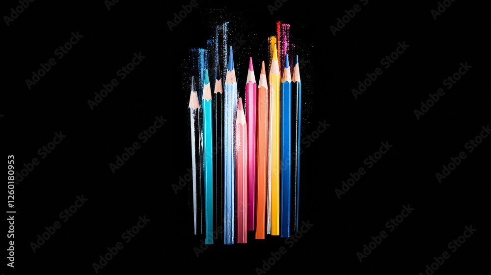 Vibrant Pencil Colors on Black Background Vibrant Pencil Colors on Black Background