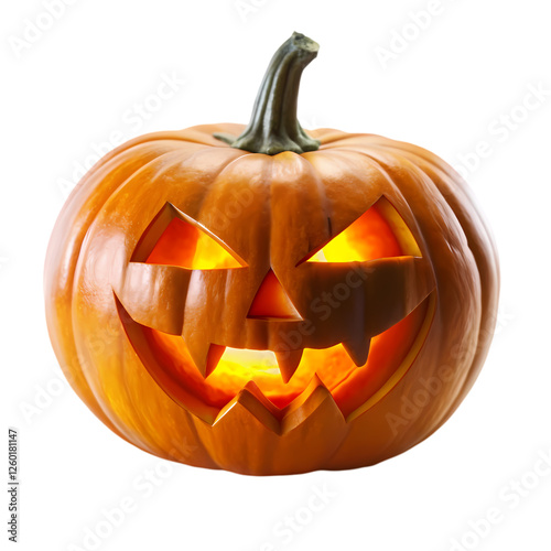 Spooky halloween jackolantern pumpkin with glowing face scary autumn on transparent background dark