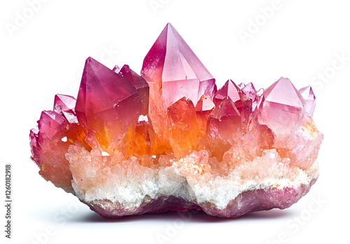 A large, red ruby gemstone on a white background, with a studio shot using soft lighting and high-resolution photography. The image is insanely detailed and intricate, showcasing the fine details  photo