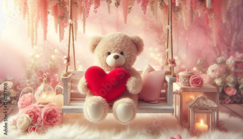 Teddy Bear with Candlelight and Romantic Decor