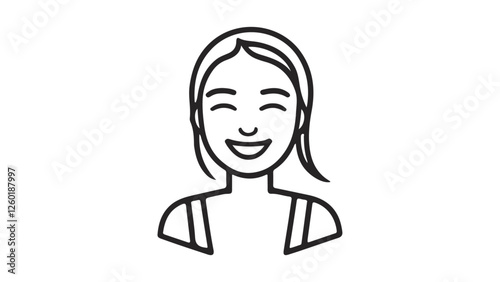 vector illustration of a woman smiling line art icon