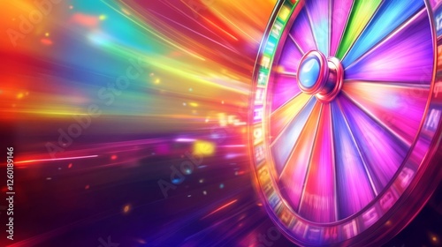 Colorful spinning wheel creates dynamic visual excitement in a lively gaming environment