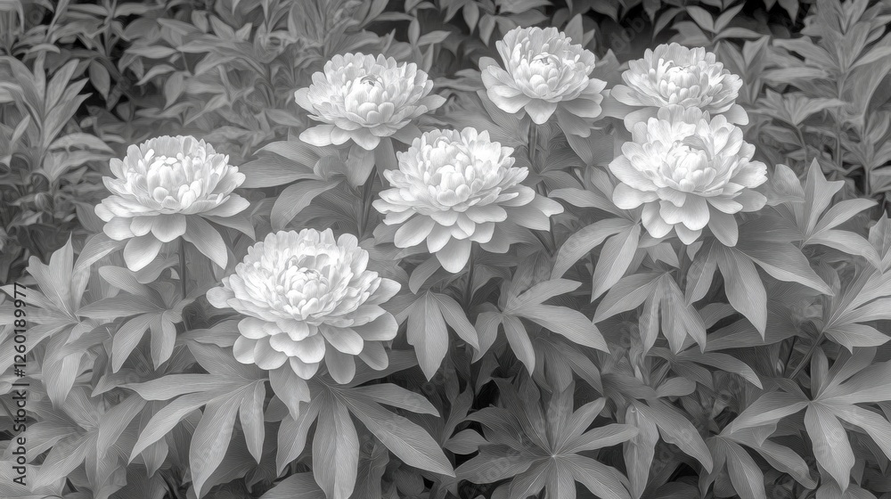 custom made wallpaper toronto digitalBeautiful Peony Flowers Blooming in a Lush Green Garden in Monochrome Black and White