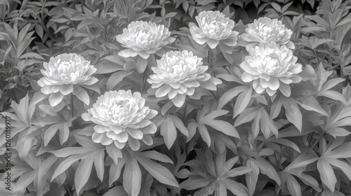 Wallpaper Mural Beautiful Peony Flowers Blooming in a Lush Green Garden in Monochrome Black and White Torontodigital.ca