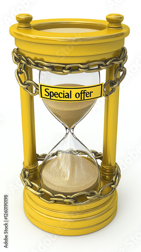 hourglass with a yellow frame and chains, highlighting a special offer photo