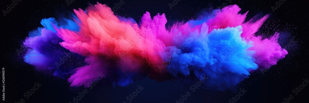 Fototapeta premium Vibrant explosion of blue, pink, and red powder on a black background.