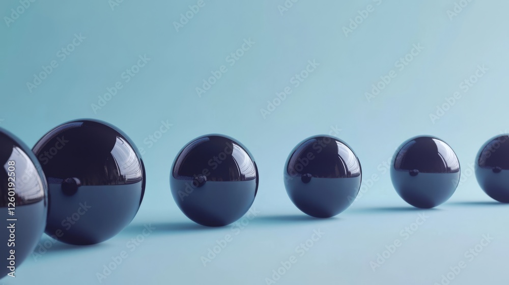 Black spheres arranged in a gradient on a light blue background showcasing geometric design and minimalism Black spheres arranged in a gradient on a light blue background showcasing geometric design and minimalism