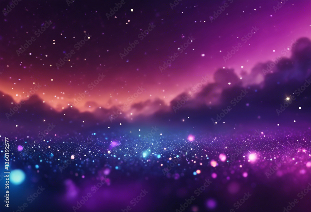 Obraz premium Cosmic-inspired gradient with deep purples, blues, and glowing star-like particles, high-resolution 