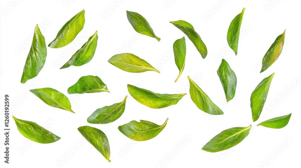 Fototapeta premium Collection of Fresh Green Leaves Isolated on a White Background for Natural and Botanical Themes