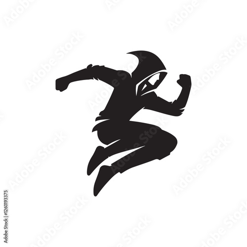 Hooded assassin jumping silhouette
