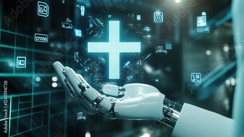 Future artificial intelligence robot doctor medical equipment concept