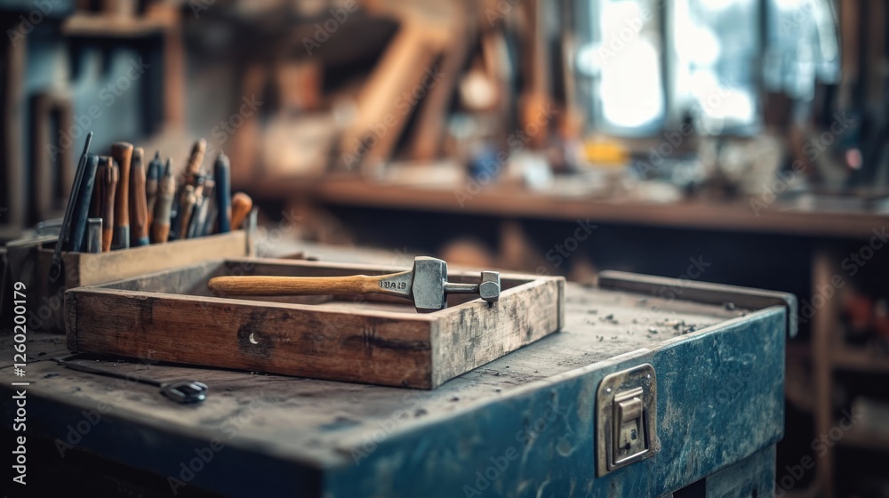 Toolbox and tools on a workbench. Featuring a hammer, screwdriver, and wrench. Highlighting the DIY and repair activities. Ideal for home improvement blogs. Toolbox and tools on a workbench. Featuring a hammer, screwdriver, and wrench. Highlighting the DIY and repair activities. Ideal for home improvement blogs.