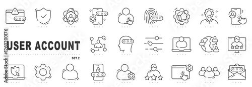 Set of user account related line icons. Profile, person, login etc. Editable stroke. Set 2