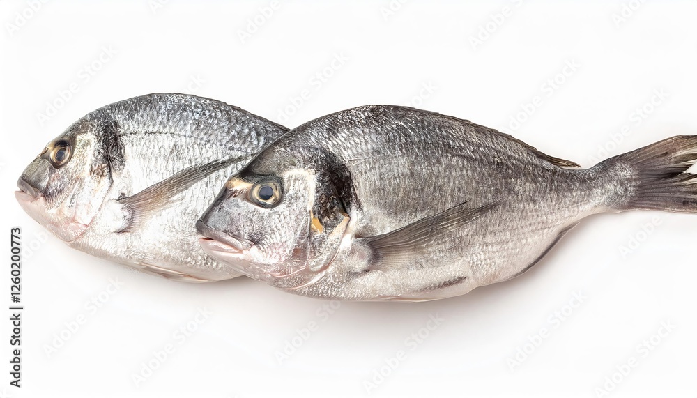 Two fresh sea breams lying on white background Two fresh sea breams lying on white background