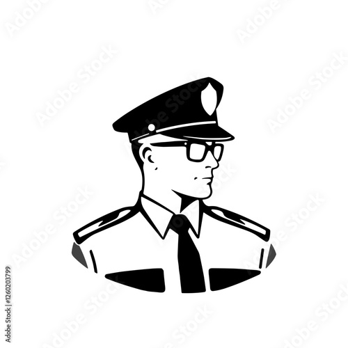 Police officer in uniform wearing glasses vector.