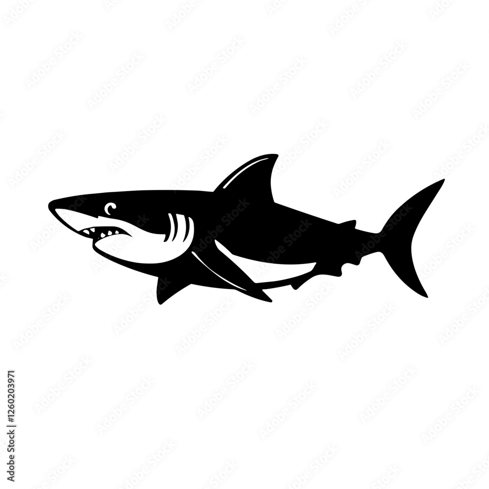 Naklejka premium Black silhouette of a shark in aggressive stance.