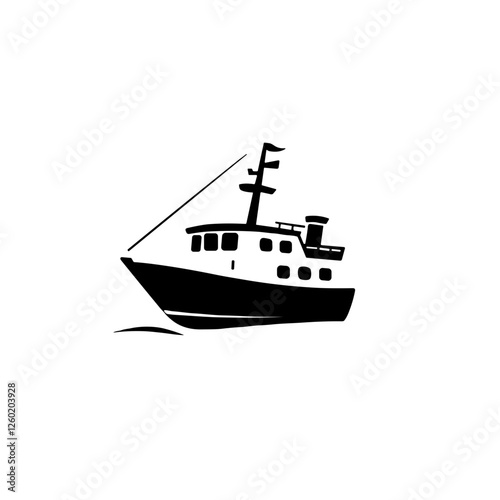 Fishing boat silhouette in black and white.