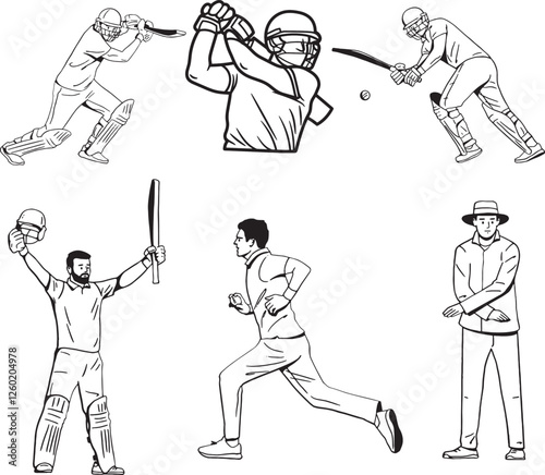 Printable vector illustration of cricket sports