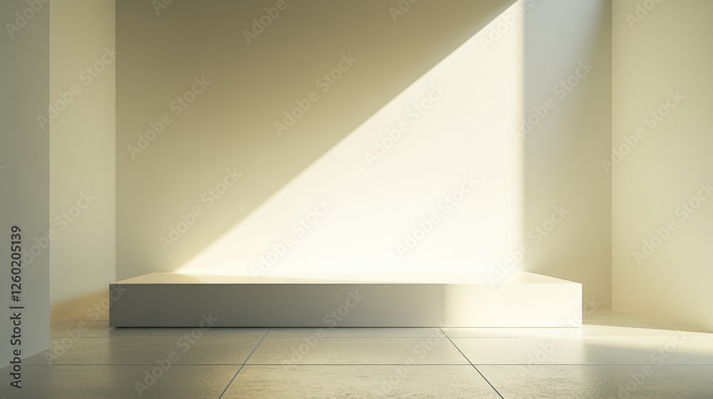 Fototapeta premium minimalist empty room with white platform and sunlight
