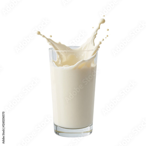 Glass of Milk with Splash Effect, Isolated on White