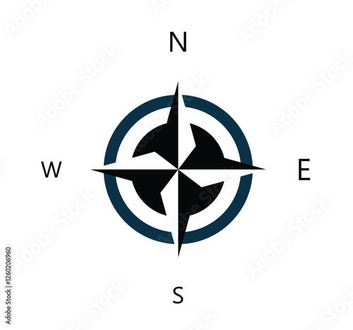 Compass Rose Design . Four Direction Navigation Symbol with North, East, South, and West Markings, Vintage and Modern Travel Guide Vector