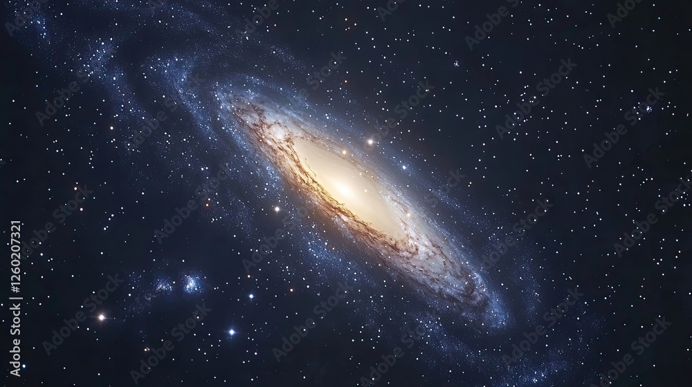 Naklejka premium A mesmerizing spiral galaxy glowing in deep space, surrounded by countless stars and cosmic dust. A stunning cosmic phenomenon. Generative AI.