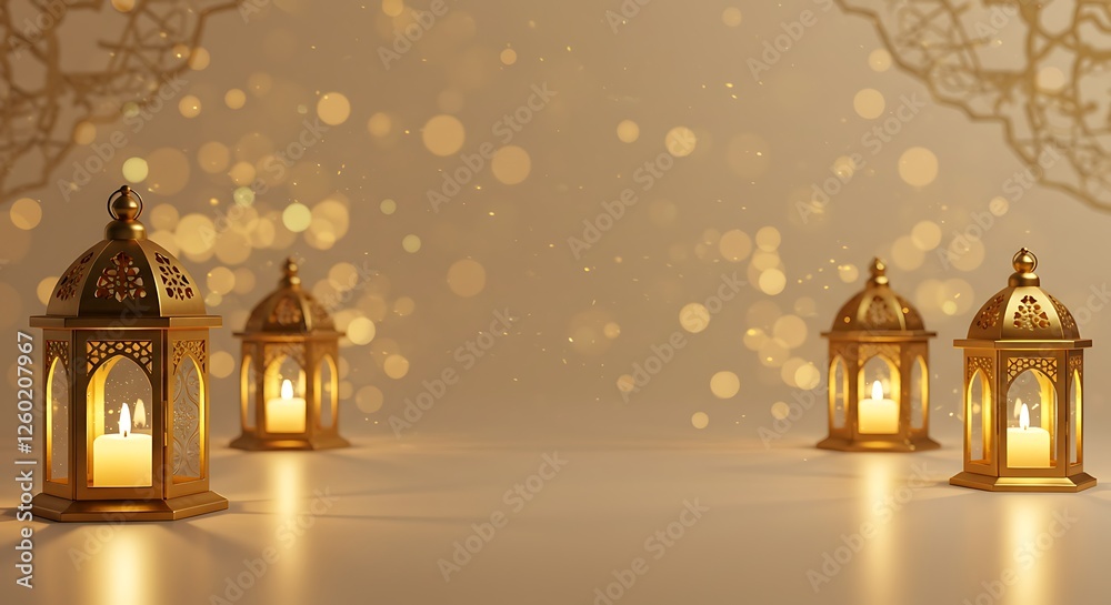 Obraz premium Golden Lanterns Glow with Candles Creating a Warm Festive Atmosphere