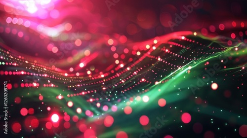 Abstract colorful waves of light with glowing particles in motion