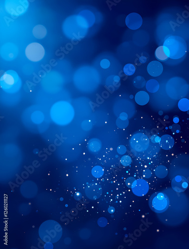 Blue Bokeh Background with Sparkling Lights, Stars and Glitter, Abstract Festive Elegant Design for Christmas, New Year, Holiday and Celebration Wallpaper
