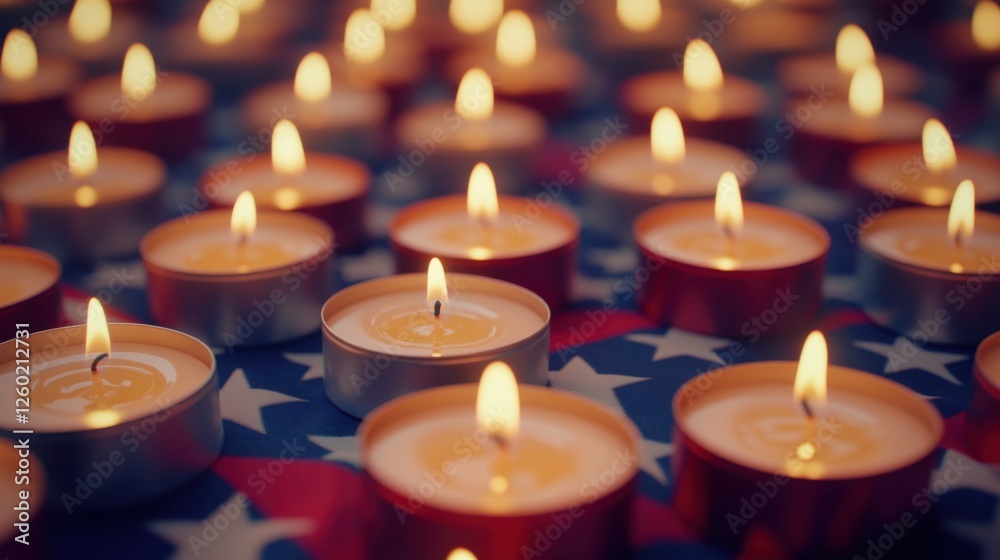 Veterans Day 2024 memorial with patriotic candles. Featuring candles arranged in a patriotic pattern for Veterans Day. Highlighting remembrance and honor. Ideal for memorial events. Veterans Day 2024 memorial with patriotic candles. Featuring candles arranged in a patriotic pattern for Veterans Day. Highlighting remembrance and honor. Ideal for memorial events.