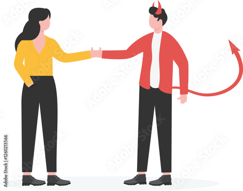 Business concept vector illustration of a businessman making a deal with the devil

