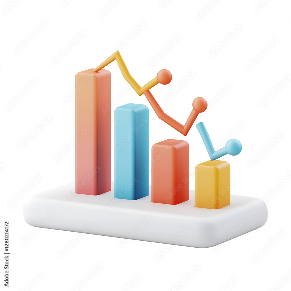 A bar graph with fluctuating stock prices, Isolated on transparent or white background cut out, Finance, Economy and Business clip art concept A bar graph with fluctuating stock prices, Isolated on transparent or white background cut out, Finance, Economy and Business clip art concept